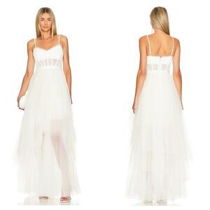BCBGMAXAZRIA Oly Size 4 Tiered Ruffle Tulle Evening Gown Ivory/Gardenia
